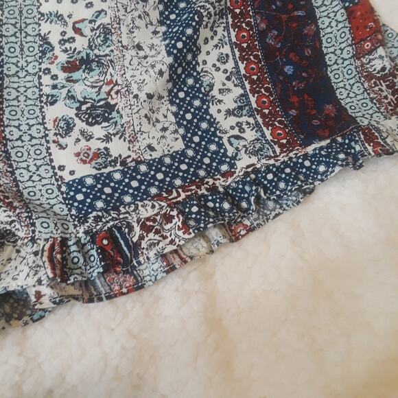 Women Sz S BOHO Festival V-neck Festival Peasant Ruffle Y2K Patchwork Romper - Picture 10 of 16